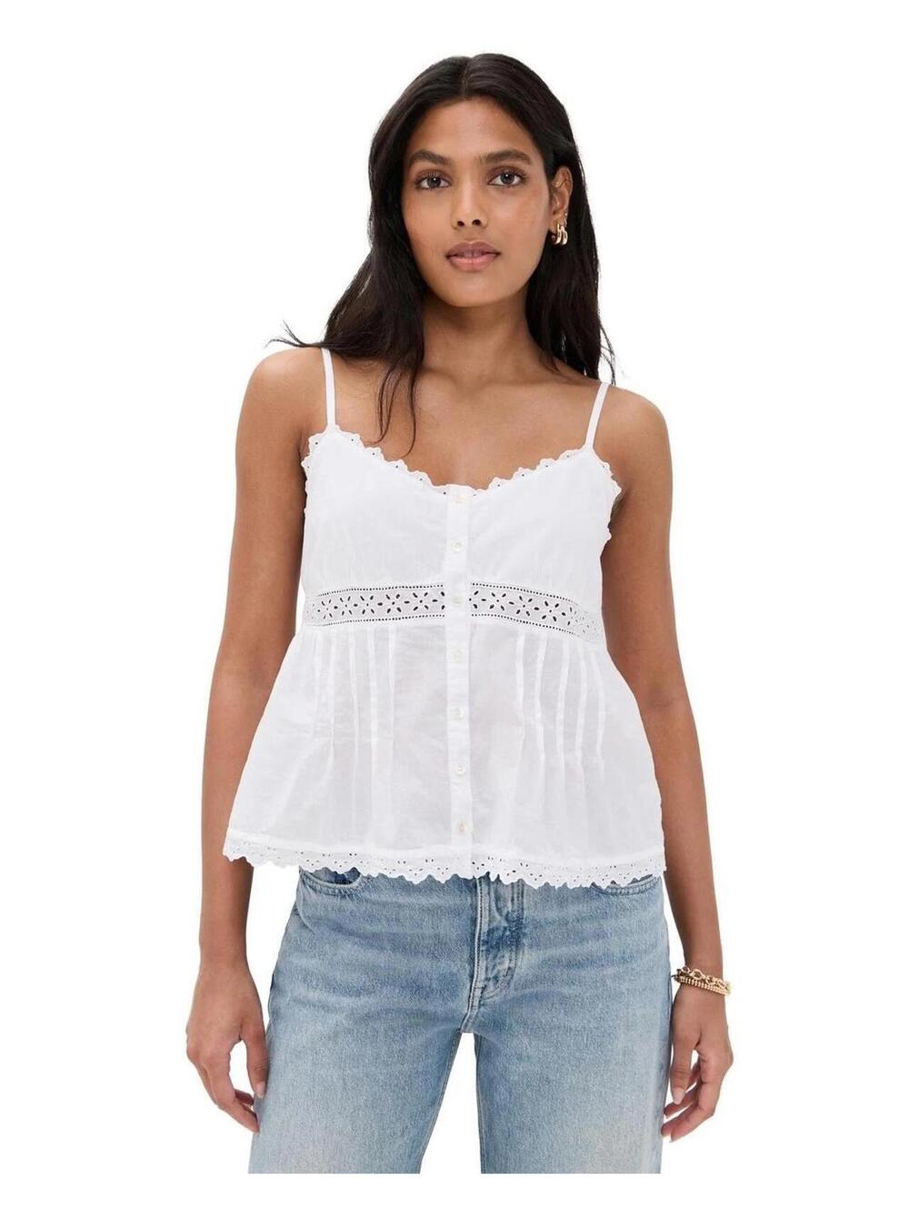 NWT! XIRENA Anna Tank White Eyelet Lace Scallop Button Front Camisole Top XS
